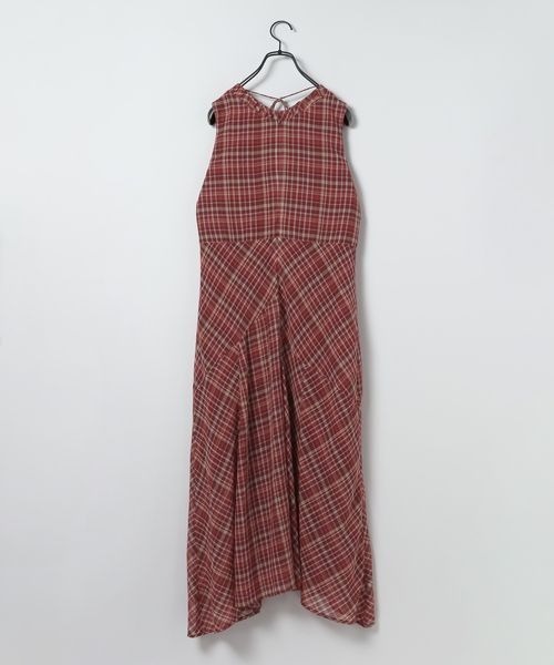 JEANASIS（ジーナシス）の「Vネックチェックワンピース/668417（ワンピース・レディース・ネイビー系/レッド系その他・FREE）」の3枚目の写真