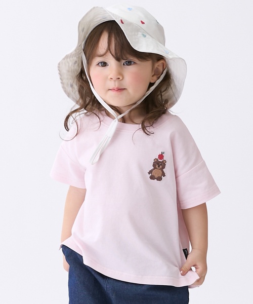 petit main(プティマイン)の「【食品防汚】刺しゅう半袖Tシャツ(Tシャツ/カットソー・キッズ・ライトピンク/アイボリー/レッド/ネイビー/ライトグリーン/グレー/ブルー・80cm/90cm/110cm/100cm/130cm/120cm)」の6枚目の写真