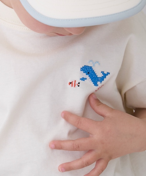 petit main(プティマイン)の「【食品防汚】刺しゅう半袖Tシャツ(Tシャツ/カットソー・キッズ・ライトピンク/アイボリー/レッド/ネイビー/ライトグリーン/グレー/ブルー・80cm/90cm/110cm/100cm/130cm/120cm)」の13枚目の写真