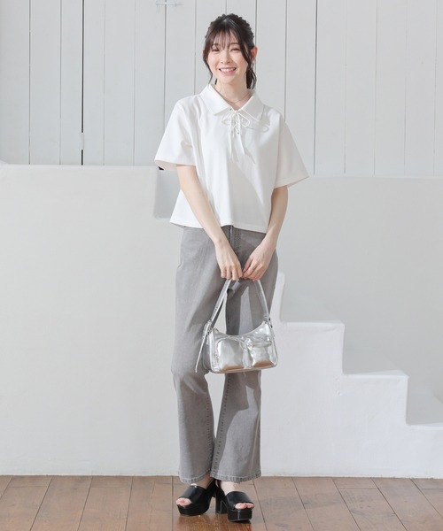 Honeys(ハニーズ)の「レースアップトップス(Tシャツ/カットソー・レディース・レッド/ホワイト/杢グレー/ブラック・S/M/L)」の18枚目の写真