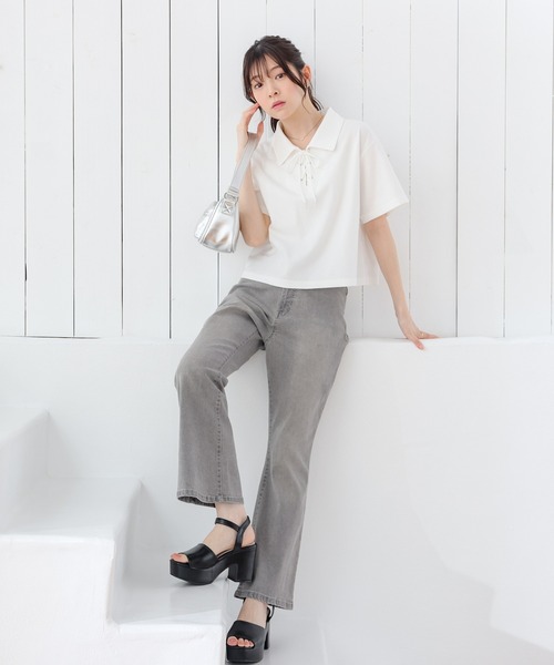 Honeys(ハニーズ)の「レースアップトップス(Tシャツ/カットソー・レディース・レッド/ホワイト/杢グレー/ブラック・S/M/L)」の17枚目の写真