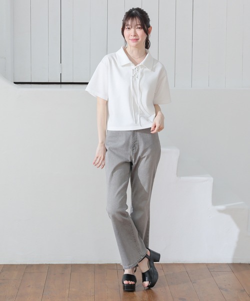 Honeys(ハニーズ)の「レースアップトップス(Tシャツ/カットソー・レディース・レッド/ホワイト/杢グレー/ブラック・S/M/L)」の16枚目の写真