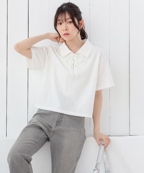 Honeys(ハニーズ)の「レースアップトップス(Tシャツ/カットソー・レディース・レッド/ホワイト/杢グレー/ブラック・S/M/L)」の15枚目の写真