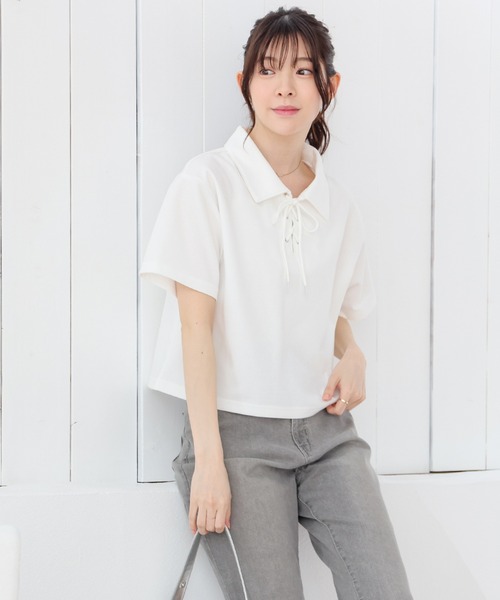 Honeys(ハニーズ)の「レースアップトップス(Tシャツ/カットソー・レディース・レッド/ホワイト/杢グレー/ブラック・S/M/L)」の14枚目の写真