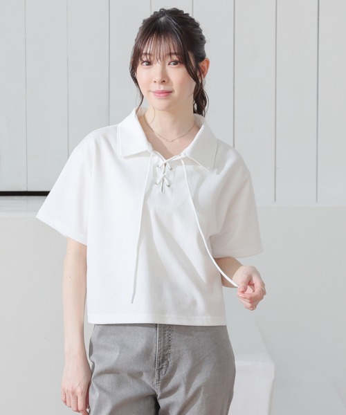 Honeys(ハニーズ)の「レースアップトップス(Tシャツ/カットソー・レディース・レッド/ホワイト/杢グレー/ブラック・S/M/L)」の13枚目の写真