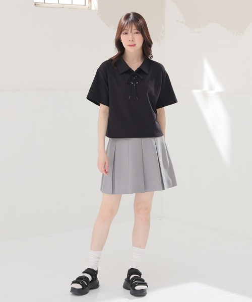Honeys(ハニーズ)の「レースアップトップス(Tシャツ/カットソー・レディース・レッド/ホワイト/杢グレー/ブラック・S/M/L)」の12枚目の写真
