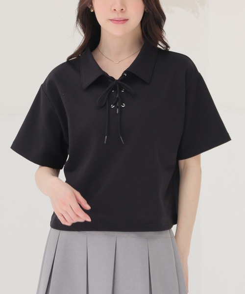 Honeys(ハニーズ)の「レースアップトップス(Tシャツ/カットソー・レディース・レッド/ホワイト/杢グレー/ブラック・S/M/L)」の11枚目の写真