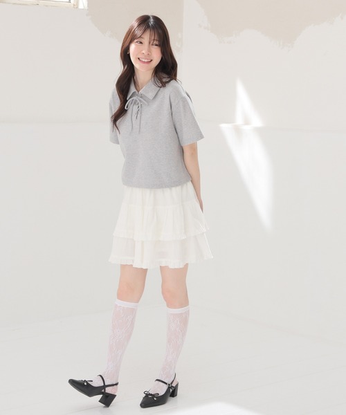 Honeys(ハニーズ)の「レースアップトップス(Tシャツ/カットソー・レディース・レッド/ホワイト/杢グレー/ブラック・S/M/L)」の6枚目の写真