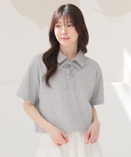Honeys(ハニーズ)の「レースアップトップス(Tシャツ/カットソー・レディース・レッド/ホワイト/杢グレー/ブラック・S/M/L)」の5枚目の写真
