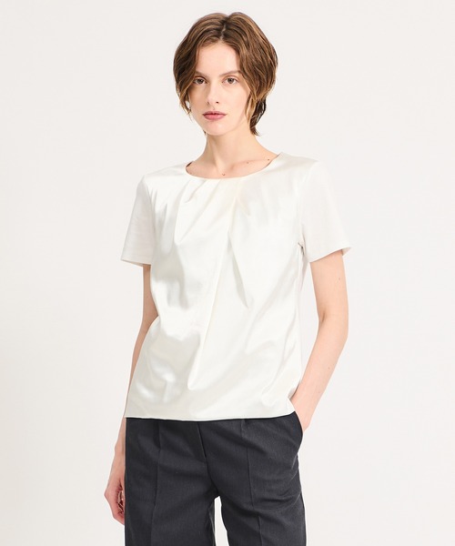 ESTNATION(エストネーション)の「ESTNATION / サテンドレープ ドッキングカットソー《EXCLUSIVE》(Tシャツ/カットソー・レディース・オフホワイト/ネイビー・FREE)」の1枚目の写真