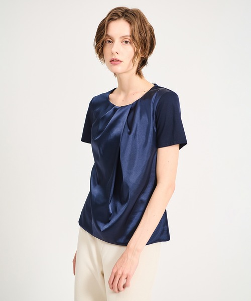 ESTNATION(エストネーション)の「ESTNATION / サテンドレープ ドッキングカットソー《EXCLUSIVE》(Tシャツ/カットソー・レディース・オフホワイト/ネイビー・FREE)」の6枚目の写真