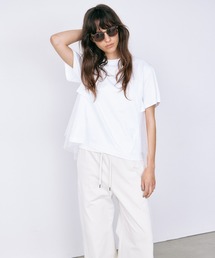 LE CIEL BLEU（ルシェルブルー）の「チュールパネルAラインTシャツ   Tulle Panel A-Line T-Shirt（Tシャツ/カットソー）」