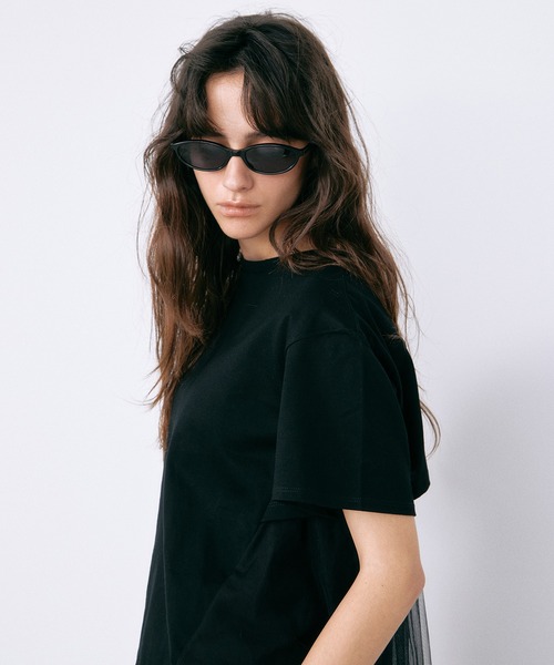 LE CIEL BLEU(ルシェルブルー)の「チュールパネルAラインTシャツ / Tulle Panel A-Line T-Shirt(Tシャツ/カットソー・レディース・ブラック/オフホワイト・36)」の1枚目の写真