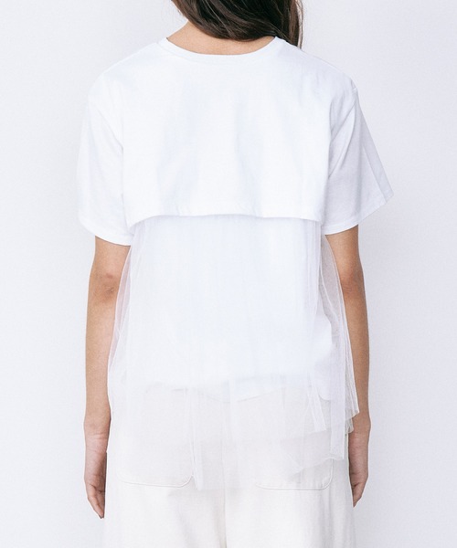 LE CIEL BLEU(ルシェルブルー)の「チュールパネルAラインTシャツ / Tulle Panel A-Line T-Shirt(Tシャツ/カットソー・レディース・ブラック/オフホワイト・36)」の8枚目の写真