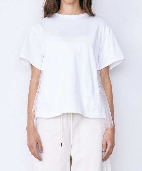 LE CIEL BLEU(ルシェルブルー)の「チュールパネルAラインTシャツ / Tulle Panel A-Line T-Shirt(Tシャツ/カットソー・レディース・ブラック/オフホワイト・36)」の7枚目の写真