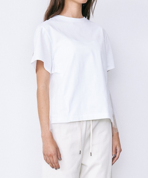 LE CIEL BLEU(ルシェルブルー)の「チュールパネルAラインTシャツ / Tulle Panel A-Line T-Shirt(Tシャツ/カットソー・レディース・ブラック/オフホワイト・36)」の6枚目の写真