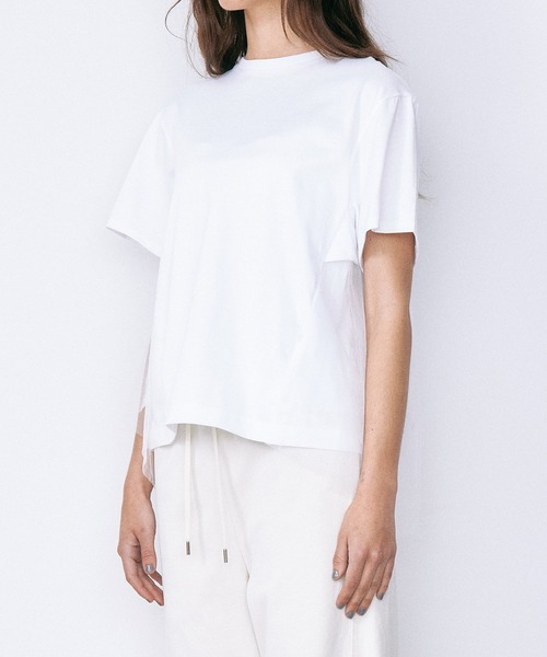 LE CIEL BLEU(ルシェルブルー)の「チュールパネルAラインTシャツ / Tulle Panel A-Line T-Shirt(Tシャツ/カットソー・レディース・ブラック/オフホワイト・36)」の5枚目の写真