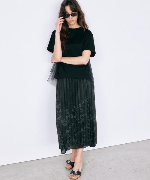 LE CIEL BLEU(ルシェルブルー)の「チュールパネルAラインTシャツ / Tulle Panel A-Line T-Shirt(Tシャツ/カットソー・レディース・ブラック/オフホワイト・36)」の14枚目の写真