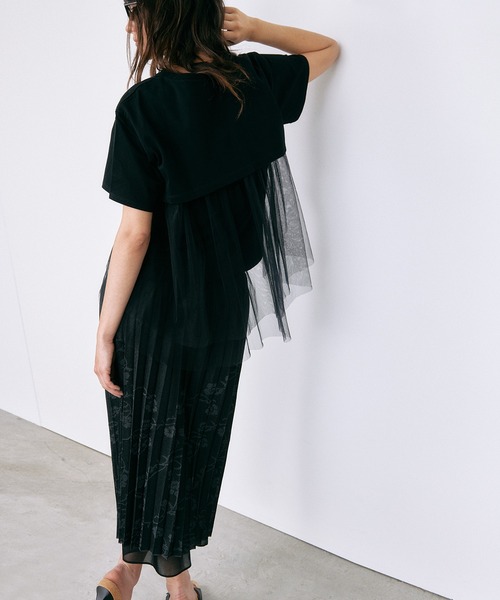 LE CIEL BLEU(ルシェルブルー)の「チュールパネルAラインTシャツ / Tulle Panel A-Line T-Shirt(Tシャツ/カットソー・レディース・ブラック/オフホワイト・36)」の12枚目の写真