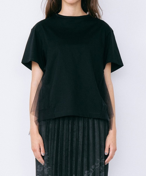 LE CIEL BLEU(ルシェルブルー)の「チュールパネルAラインTシャツ / Tulle Panel A-Line T-Shirt(Tシャツ/カットソー・レディース・ブラック/オフホワイト・36)」の18枚目の写真