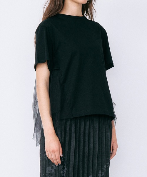LE CIEL BLEU(ルシェルブルー)の「チュールパネルAラインTシャツ / Tulle Panel A-Line T-Shirt(Tシャツ/カットソー・レディース・ブラック/オフホワイト・36)」の17枚目の写真