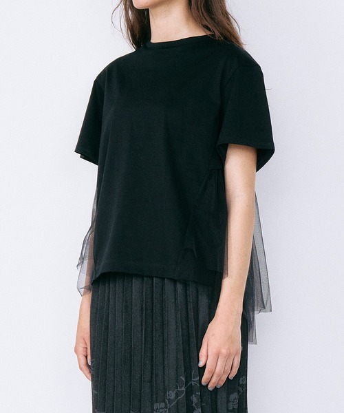 LE CIEL BLEU(ルシェルブルー)の「チュールパネルAラインTシャツ / Tulle Panel A-Line T-Shirt(Tシャツ/カットソー・レディース・ブラック/オフホワイト・36)」の16枚目の写真
