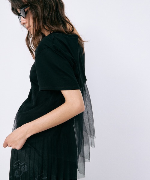 LE CIEL BLEU(ルシェルブルー)の「チュールパネルAラインTシャツ / Tulle Panel A-Line T-Shirt(Tシャツ/カットソー・レディース・ブラック/オフホワイト・36)」の15枚目の写真