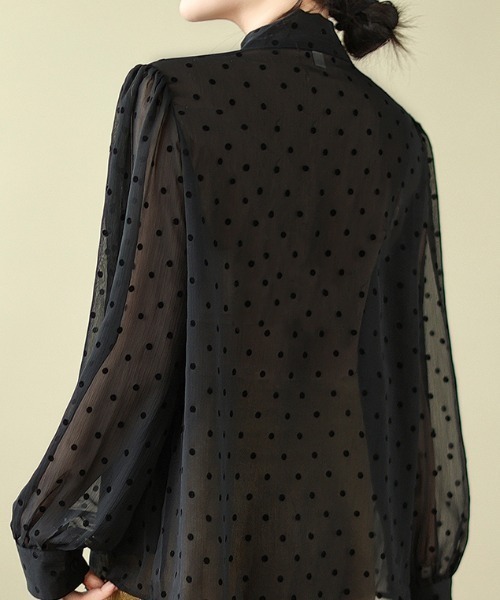 LUCPY（ラクピー）の「ドットシアーボウタイブラウス（シャツ/ブラウス・レディース・ブラック/ホワイト・XX-LARGE/X-LARGE/LARGE/MEDIUM）」の4枚目の写真
