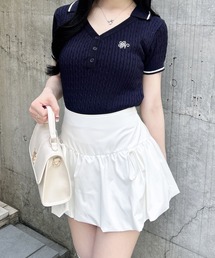 ケーブル柄ヘンリースキッパー半袖ニット