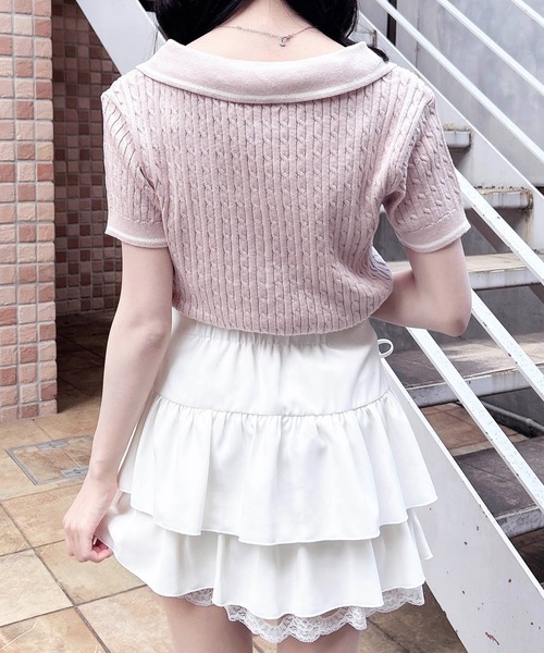 INGNI(イング)の「ケーブル柄ヘンリースキッパー半袖ニット(ニット/セーター・レディース・ホワイト×ブラック/ネイビー系/ピンク系2・M)」の22枚目の写真