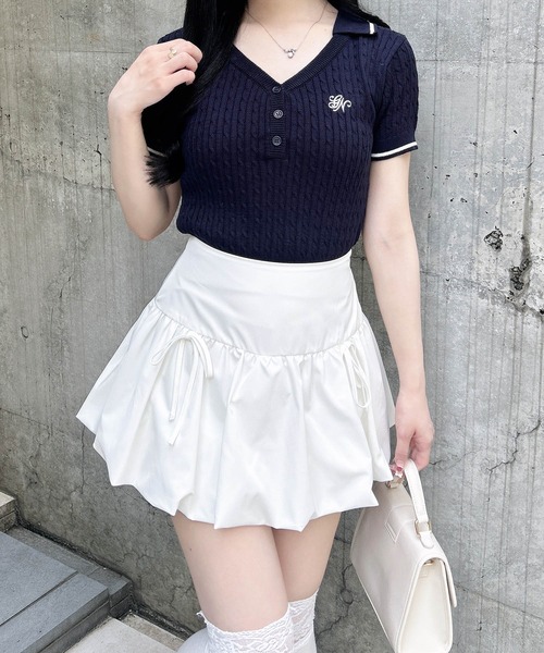 INGNI(イング)の「ケーブル柄ヘンリースキッパー半袖ニット(ニット/セーター・レディース・ホワイト×ブラック/ネイビー系/ピンク系2・M)」の12枚目の写真