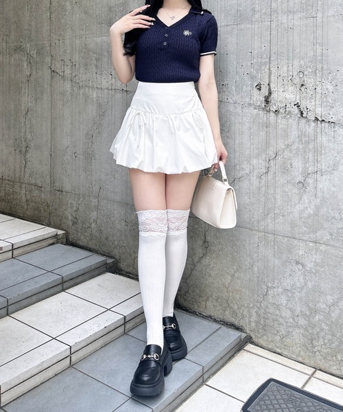 INGNI(イング)の「ケーブル柄ヘンリースキッパー半袖ニット(ニット/セーター・レディース・ホワイト×ブラック/ネイビー系/ピンク系2・M)」の16枚目の写真