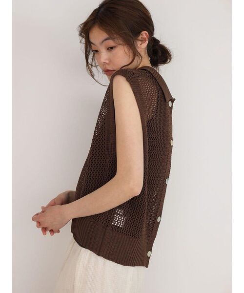 FIKA.(フィーカ)の「2way collared mesh knit top(ニット/セーター・レディース・アイボリー/ブラック/ダークブラウン・MEDIUM)」の22枚目の写真