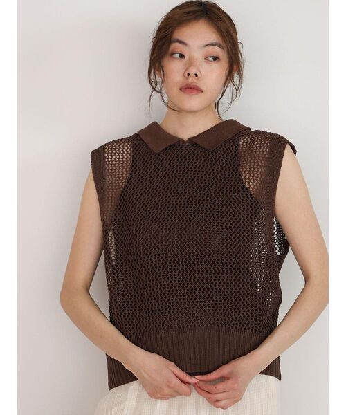 FIKA.(フィーカ)の「2way collared mesh knit top(ニット/セーター・レディース・アイボリー/ブラック/ダークブラウン・MEDIUM)」の3枚目の写真