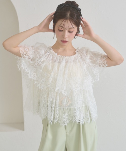 Ambre Neige(アンブルネージュ)の「lace tiered blouse / レースティアードブラウス(シャツ/ブラウス・レディース・オフホワイト/アイボリー・FREE)」の7枚目の写真