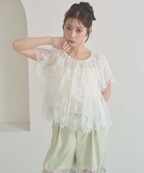 Ambre Neige(アンブルネージュ)の「lace tiered blouse / レースティアードブラウス(シャツ/ブラウス・レディース・オフホワイト/アイボリー・FREE)」の8枚目の写真