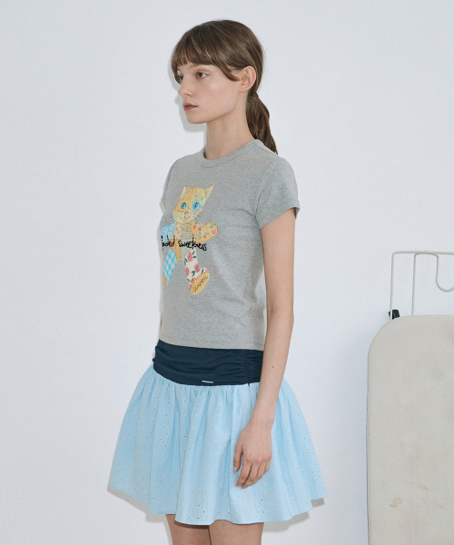 SINOON(シヌーン)の「Patchwork Beads Cat T-Shirt (Melange Grey)(Tシャツ/カットソー・レディース・チャコールグレー・FREE)」の7枚目の写真