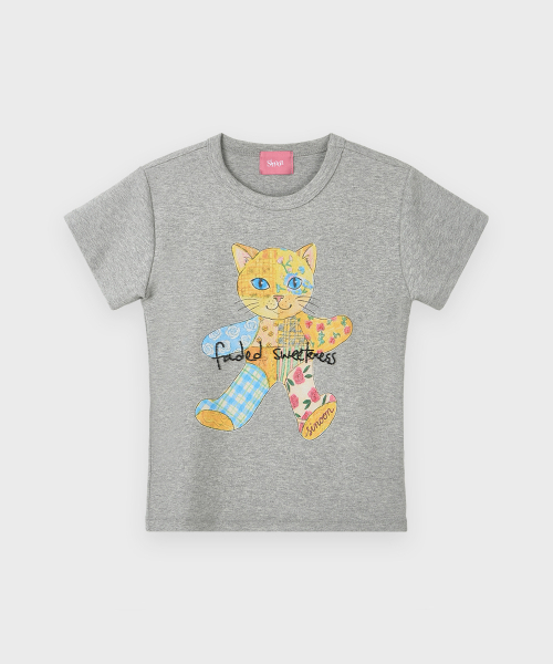 SINOON(シヌーン)の「Patchwork Beads Cat T-Shirt (Melange Grey)(Tシャツ/カットソー・レディース・チャコールグレー・FREE)」の5枚目の写真