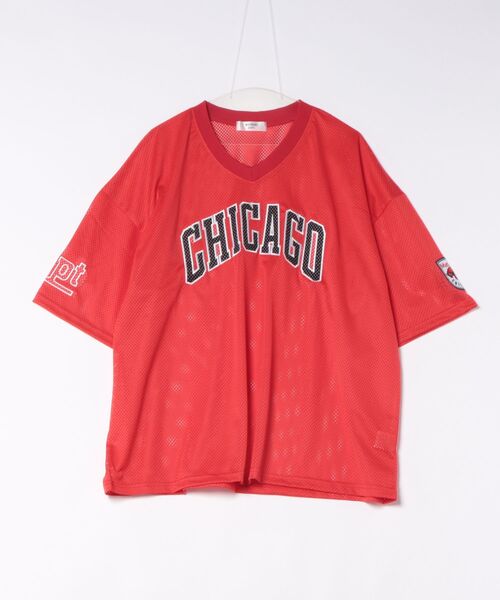 a.p.o.v.(エーピーオービー)の「a.p.o.v. CHICAGO刺繍バスケットボールスタイルワッペンオーバーサイズメッシュゲームシャツ(Tシャツ/カットソー・メンズ・ブラック/ホワイト/レッド・ONESIZE)」の8枚目の写真