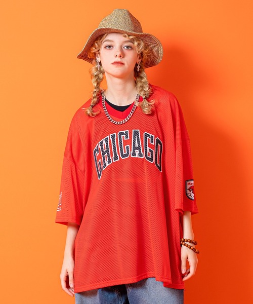 a.p.o.v.(エーピーオービー)の「a.p.o.v. CHICAGO刺繍バスケットボールスタイルワッペンオーバーサイズメッシュゲームシャツ(Tシャツ/カットソー・メンズ・ブラック/ホワイト/レッド・ONESIZE)」の6枚目の写真
