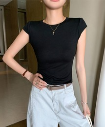 大人リブフレンチスリーブトップス
