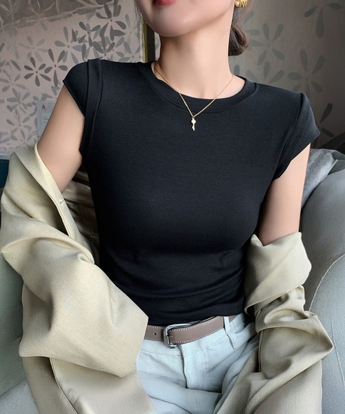 by LEGNA(バイレグナ)の「大人リブフレンチスリーブトップス(Tシャツ/カットソー・レディース・ブラック/グレー・LARGE/SMALL/MEDIUM)」の12枚目の写真