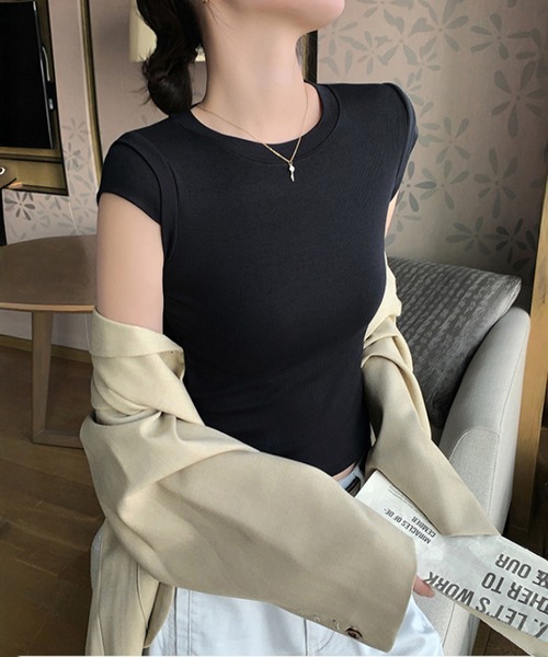 by LEGNA(バイレグナ)の「大人リブフレンチスリーブトップス(Tシャツ/カットソー・レディース・ブラック/グレー・LARGE/SMALL/MEDIUM)」の17枚目の写真