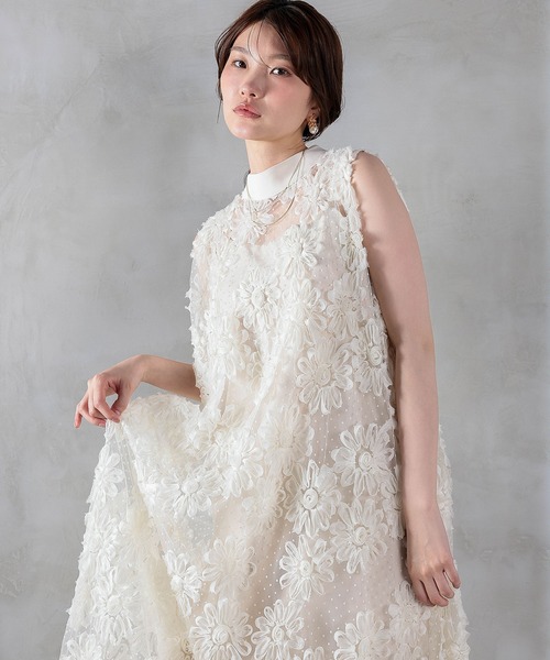 Kana(カナ)の「デイジーフラワードットAラインワンピースドレス パーティー ドレス 結婚式 お呼ばれ オケージョンドレス(ドレス・レディース・アイボリー/ブラック・M)」の1枚目の写真