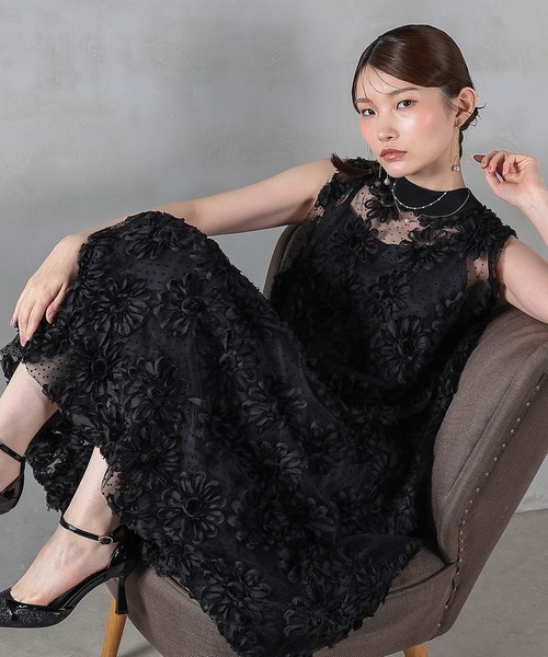 Kana(カナ)の「デイジーフラワードットAラインワンピースドレス パーティー ドレス 結婚式 お呼ばれ オケージョンドレス(ドレス・レディース・アイボリー/ブラック・M)」の2枚目の写真