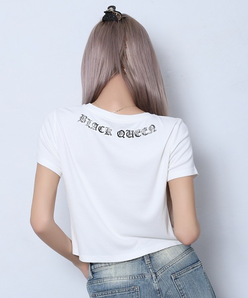 BLACKQUEEN(ブラッククイーン)の「【BLACKQUEEN】ハイビスカスちびTシャツ(Tシャツ/カットソー・レディース・ホワイト/ミント/ブラック・M)」の7枚目の写真