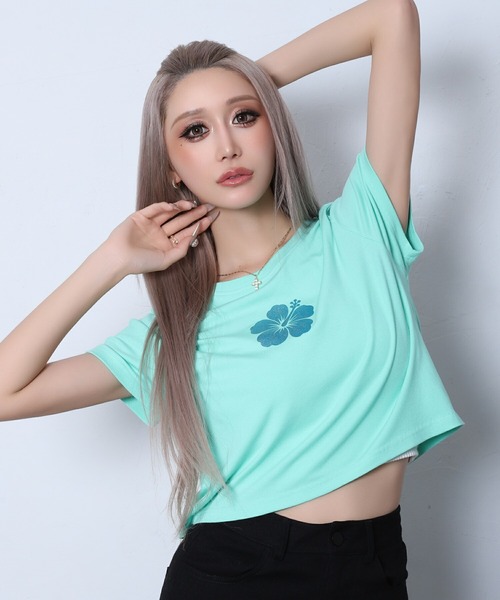 BLACKQUEEN(ブラッククイーン)の「【BLACKQUEEN】ハイビスカスちびTシャツ(Tシャツ/カットソー・レディース・ホワイト/ミント/ブラック・M)」の14枚目の写真