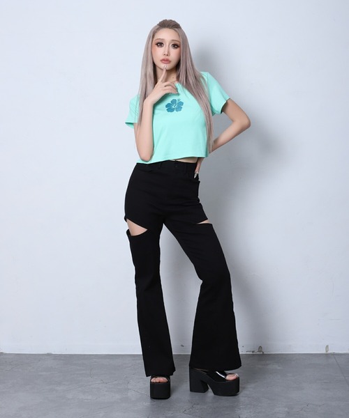 BLACKQUEEN(ブラッククイーン)の「【BLACKQUEEN】ハイビスカスちびTシャツ(Tシャツ/カットソー・レディース・ホワイト/ミント/ブラック・M)」の16枚目の写真