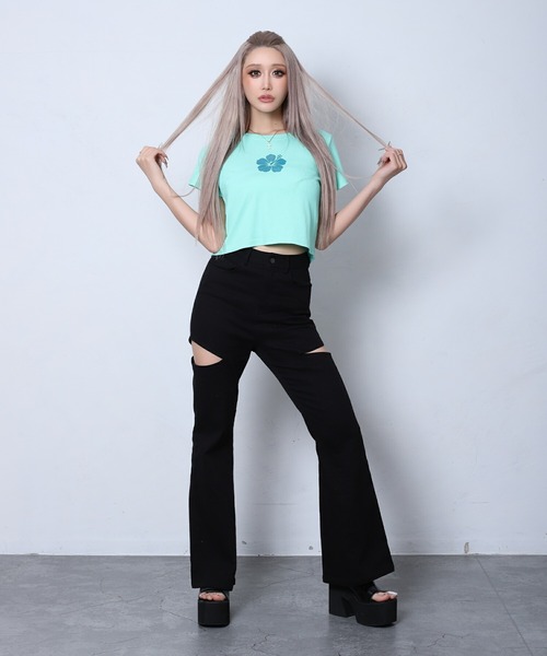 BLACKQUEEN(ブラッククイーン)の「【BLACKQUEEN】ハイビスカスちびTシャツ(Tシャツ/カットソー・レディース・ホワイト/ミント/ブラック・M)」の17枚目の写真
