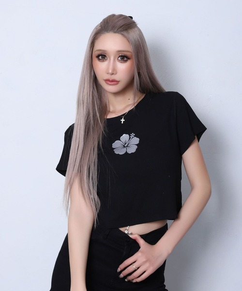 BLACKQUEEN(ブラッククイーン)の「【BLACKQUEEN】ハイビスカスちびTシャツ(Tシャツ/カットソー・レディース・ホワイト/ミント/ブラック・M)」の18枚目の写真